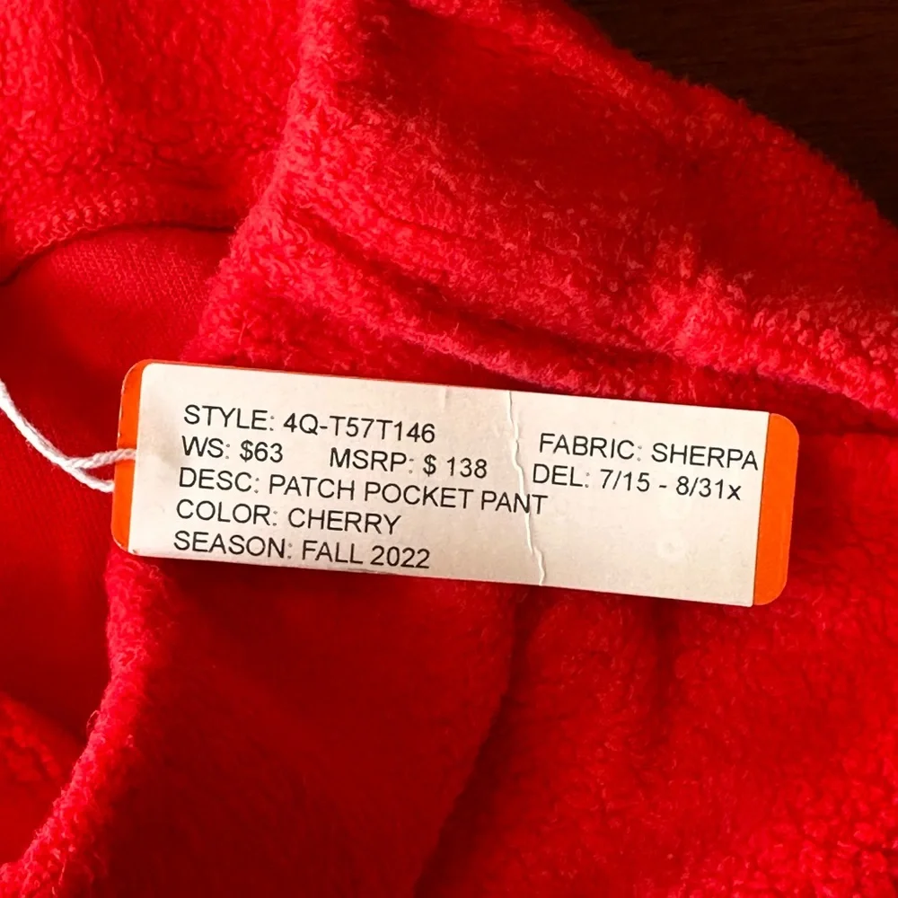 Sundry NWT size small red‎ cherry patch pocket Sherpa joggers